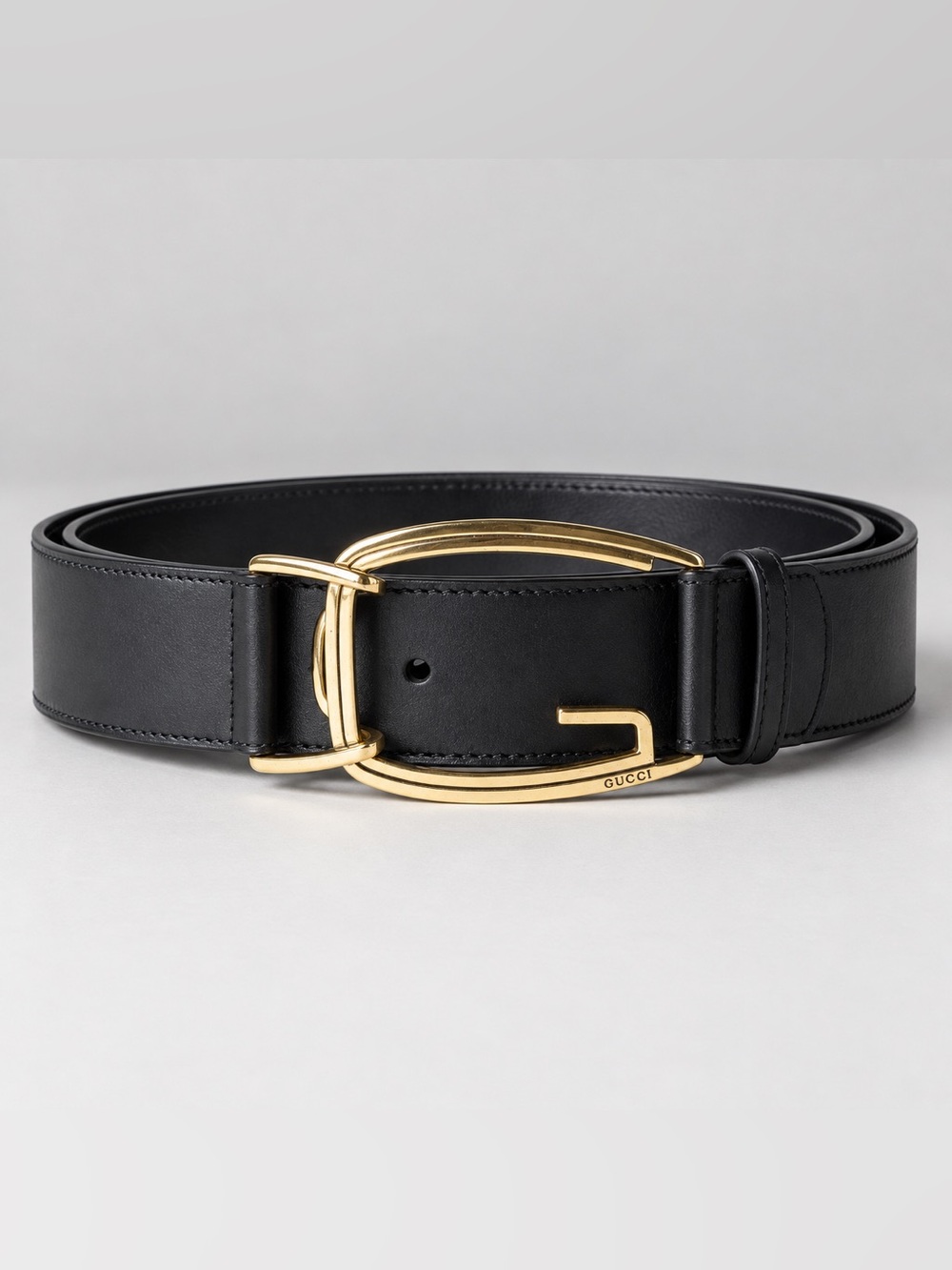 Gucci Black Leather Archival Runway Era Belt Sculptural Gold-Tone G Buckle